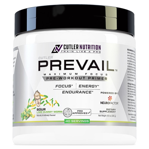 Смесь Prevail Prevail Primer Energy & Focus — 40 порций, мармеладный червь с кислым лаймом, 9,8 унции Cutler Nutrition