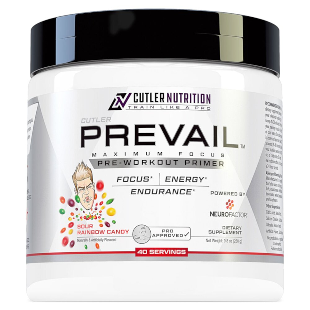 Prevail Pre Workout Primer Energy & Focus Blend - 40 Servings (Порции) Sour Rainbow Candy -- 9.87 oz (Унции) Cutler Nutrition