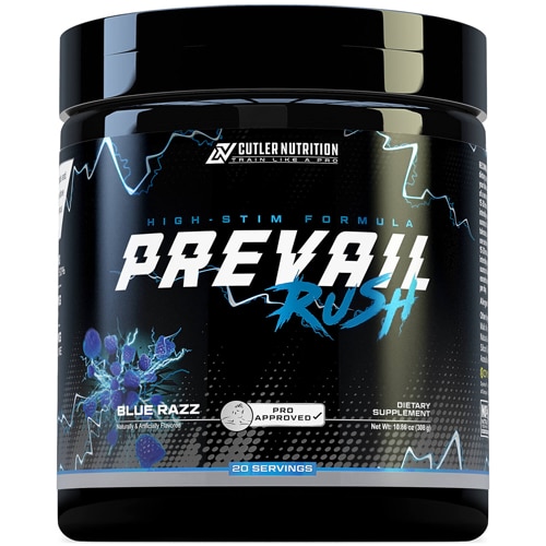 Prevail Rush High Stim Focus and Pump перед тренировкой, 20 порций Blue Razz — 10,86 унции Cutler Nutrition