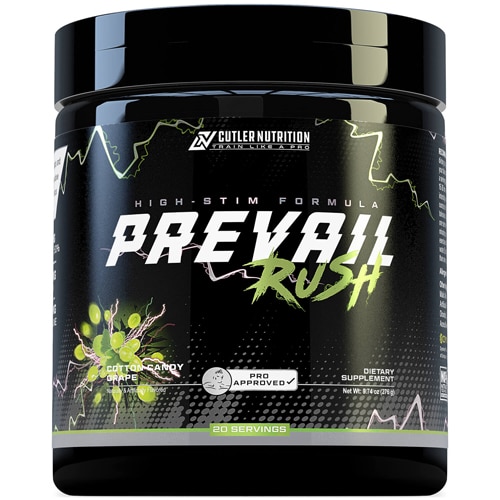 Prevail Rush High Stim Focus and Pump Pre Workout 20 Servings (Порции) Cotton Candy Grape -- 9.74 oz (Унции) Cutler Nutrition