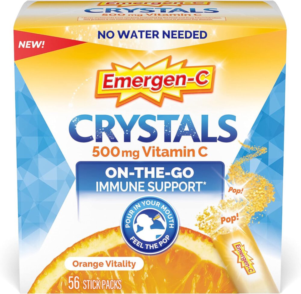 Crystals On-The-Go Поддержка иммунитета Orange Vitality — 56 упаковок в виде стиков Emergen-C