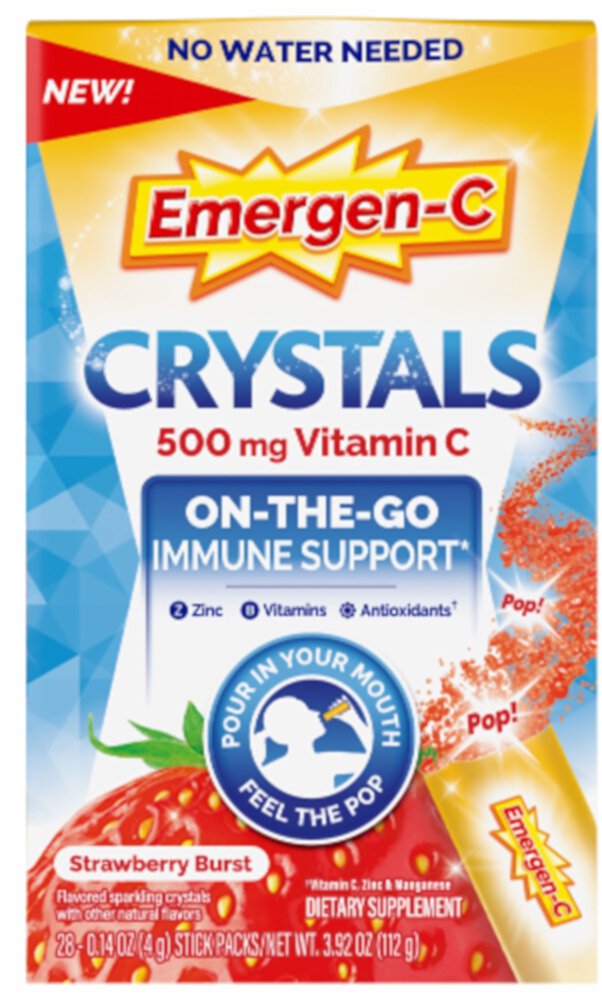 Crystals On-The-Go для поддержки иммунитета Strawberry Burst — 28 упаковок в виде стиков Emergen-C