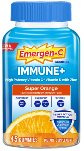 Иммунитет+ Тройное действие, жевательные конфеты, Супер Апельсин - 45 жевательных конфет - Emergen-C Emergen-C