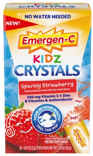 Kidz Crystals для поддержки иммунитета на ходу, блестящая клубника, 28 палочек в упаковках Emergen-C