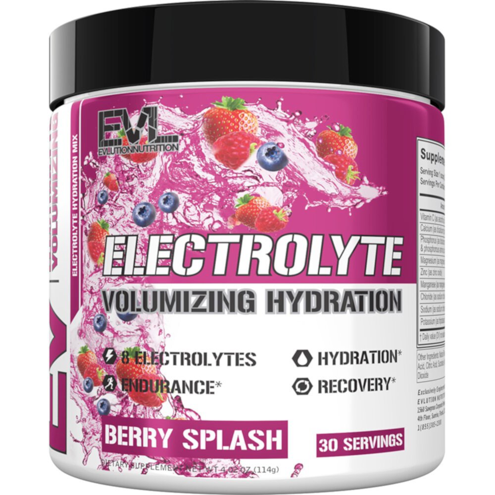 EV Electrolyte Powder (Порошок) Berry Splash -- 30 Servings (Порции) EVLution Nutrition