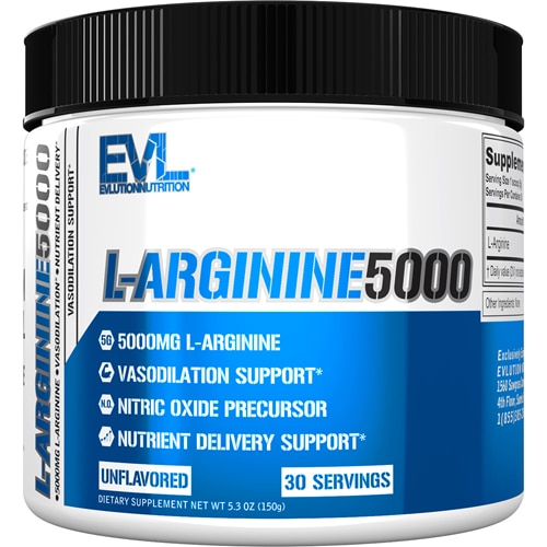 L-аргинин 5000 Порошок без вкуса, 30 порций EVLution Nutrition