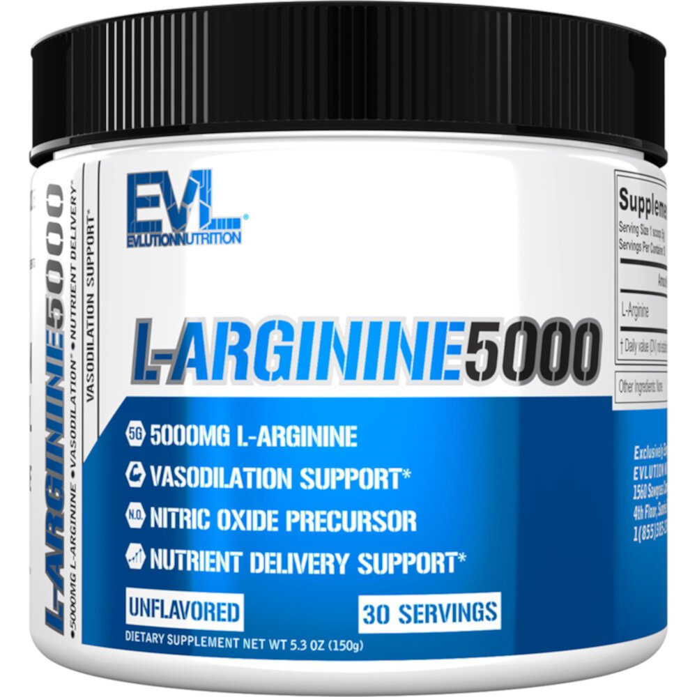 L-Arginine5000 Powder (Порошок) Unflavored (Без вкуса) -- 30 Servings (Порции) EVLution Nutrition