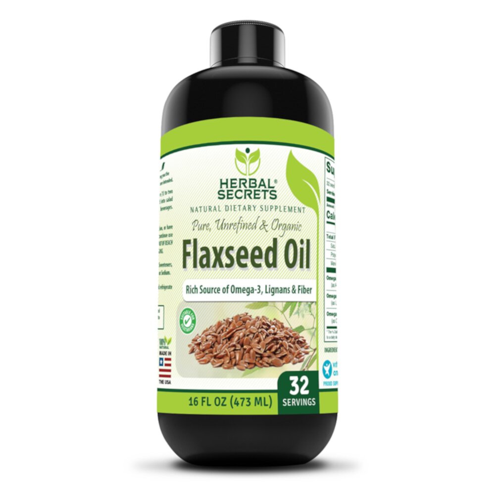 Organic Flaxseed Oil -- 16 fl oz (Жидкие унции) Herbal Secrets