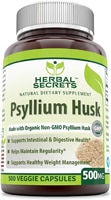 Organic Psyllium Husk -- 500 mg - 500 Veggie Capsules (Капсулы на растительной основе) Herbal Secrets