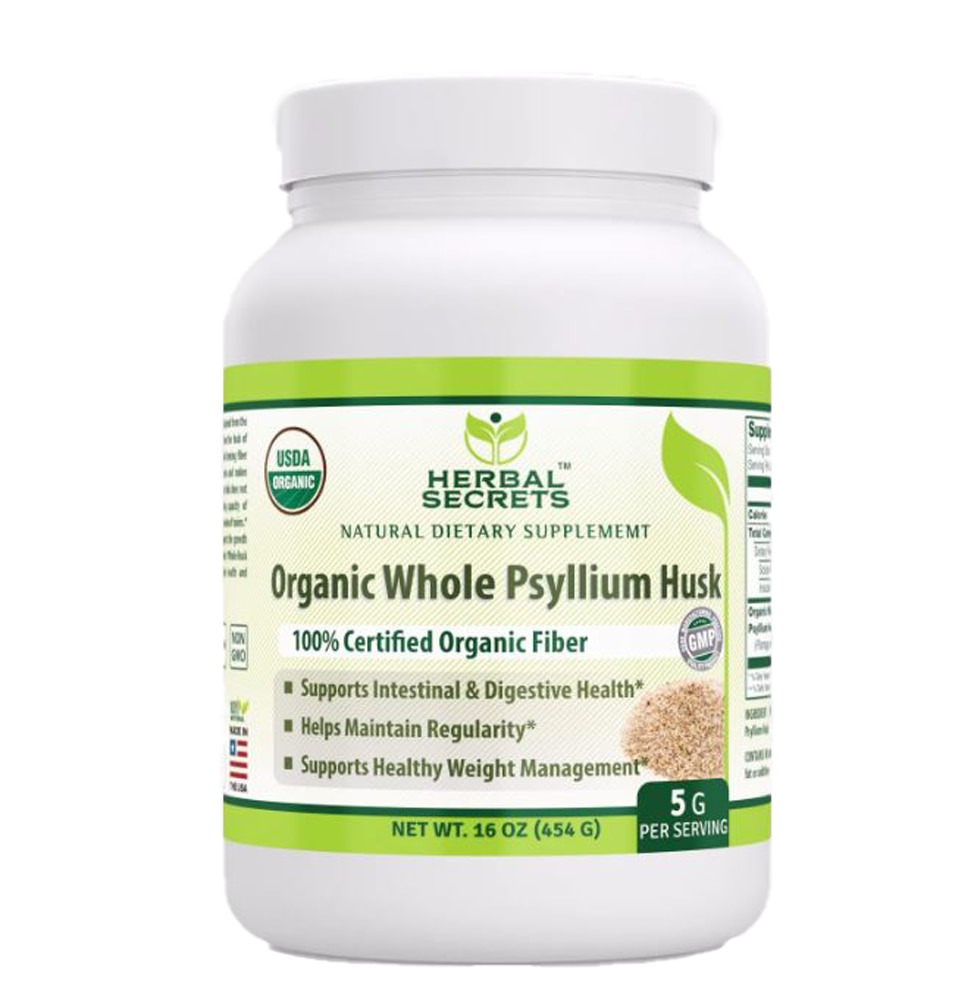 Organic Whole Psyllium Husk Powder (Порошок) -- 5 g - 16 oz (Унции) Herbal Secrets