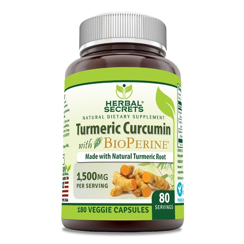 Куркума Куркумин с биоперином — 1500 мг — 180 растительных капсул Herbal Secrets