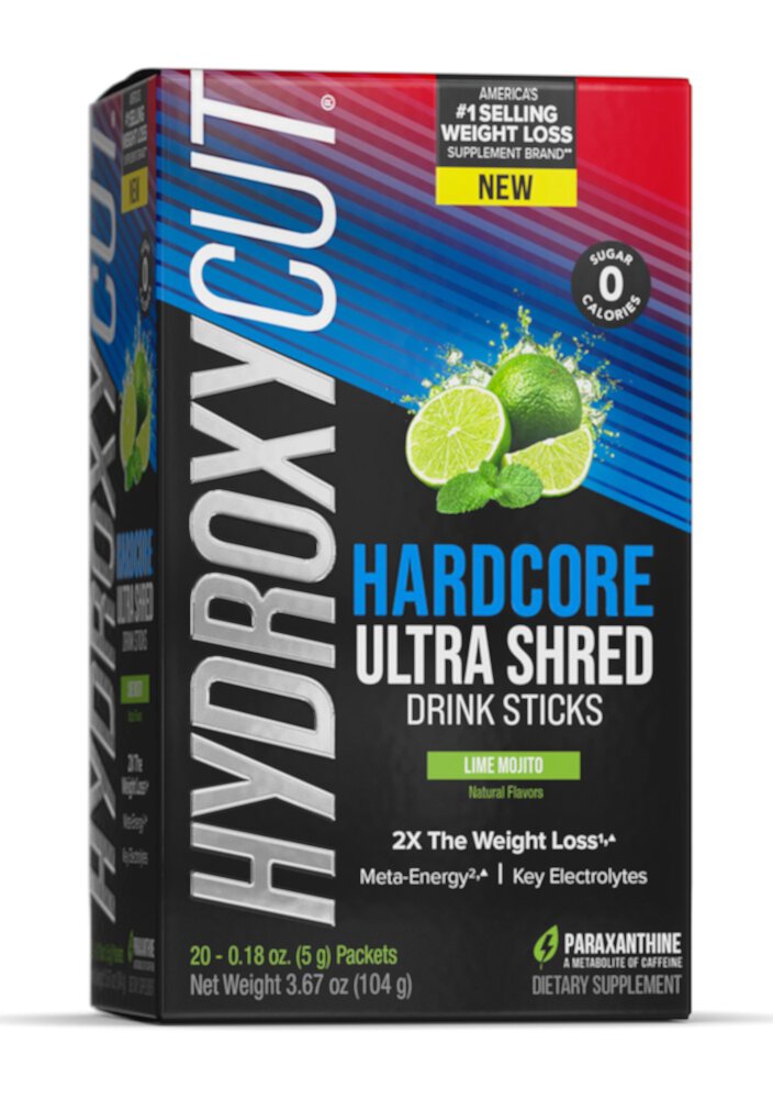Напиточные палочки Hardcore Ultra Shred, лаймовый мохито, 20 порций Hydroxycut