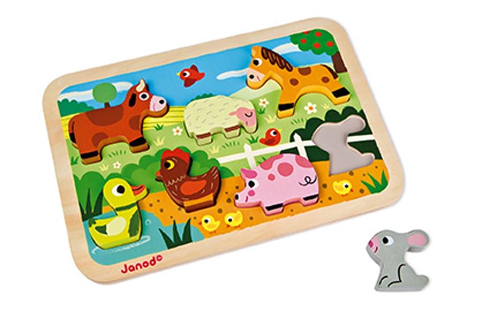 Пазл CHUNKY PUZZLE Farm Wood 7 шт. для детей от 18 месяцев — 1 игрушка Janod Toys