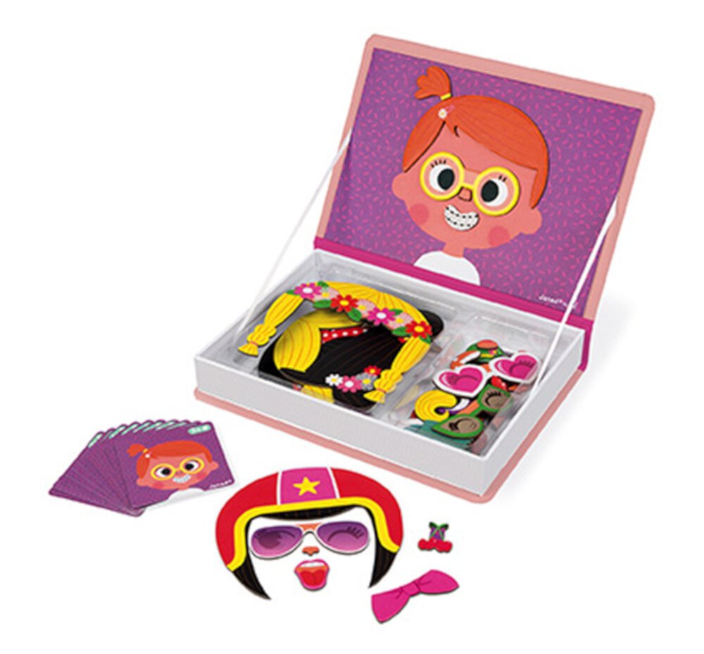 MAGNETI'BOOK Crazy Faces Girl набор из 12 предметов для 3 лет + -- 1 комплект Janod Toys