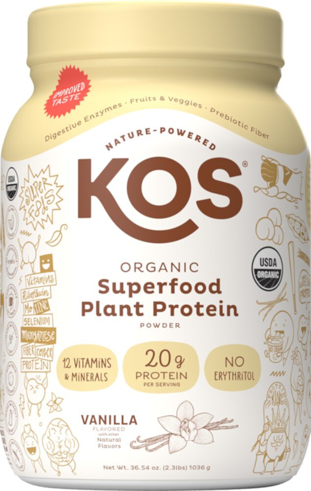 Органический суперпродукт, растительный белковый порошок, ваниль, 28 порций KOS