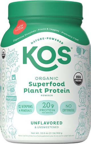 Органический растительный протеиновый порошок из суперпродуктов – 28 порций, без вкуса – 33,6 унции KOS