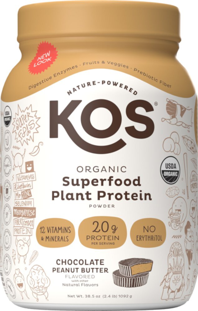 Organic Superfood Plant Protein Powder (Порошок) - 28 Servings (Порции) Chocolate Peanut Butter -- 38.5 oz (Унции) KOS