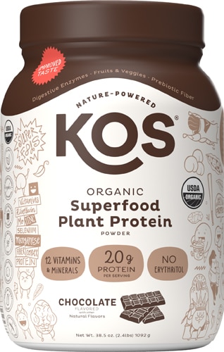 Organic Superfood Plant Protein Powder (Порошок) Chocolate -- 28 Servings (Порции) KOS