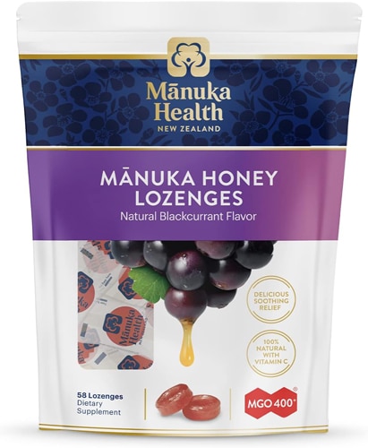 Леденцы с медом Манука MGO 400+ и черной смородиной - 58 конфет Manuka Health