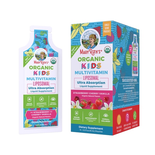 Мультивитаминные липосомальные детские мультивитамины с клубникой, вишней и ванилью — по 7 жидких унций / упаковка из 14 шт. MaryRuth's Organics