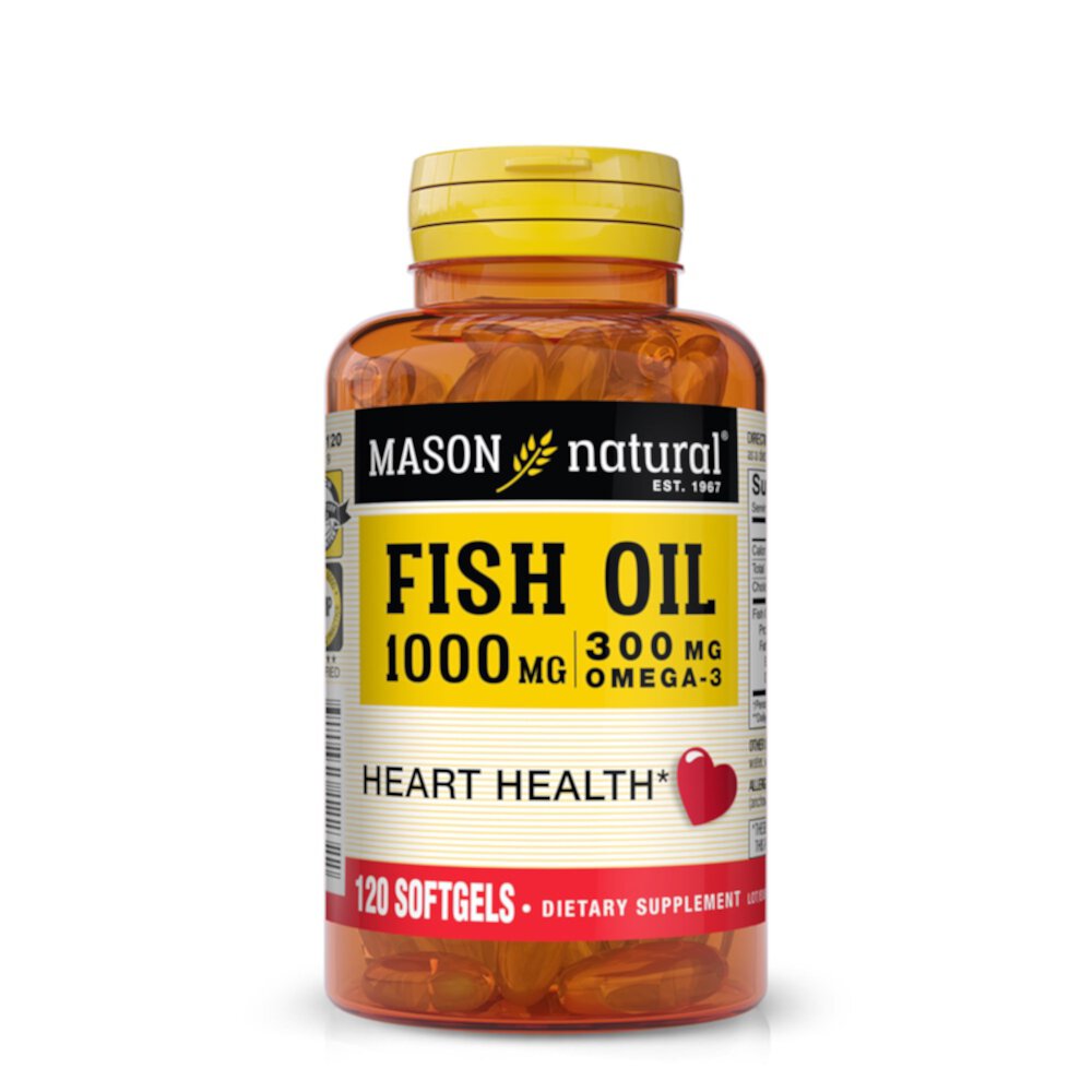 Fish Oil -- 1000 mg | 300 mg Omega-3 - 120 Softgels (Мягкие капсулы) Mason Natural