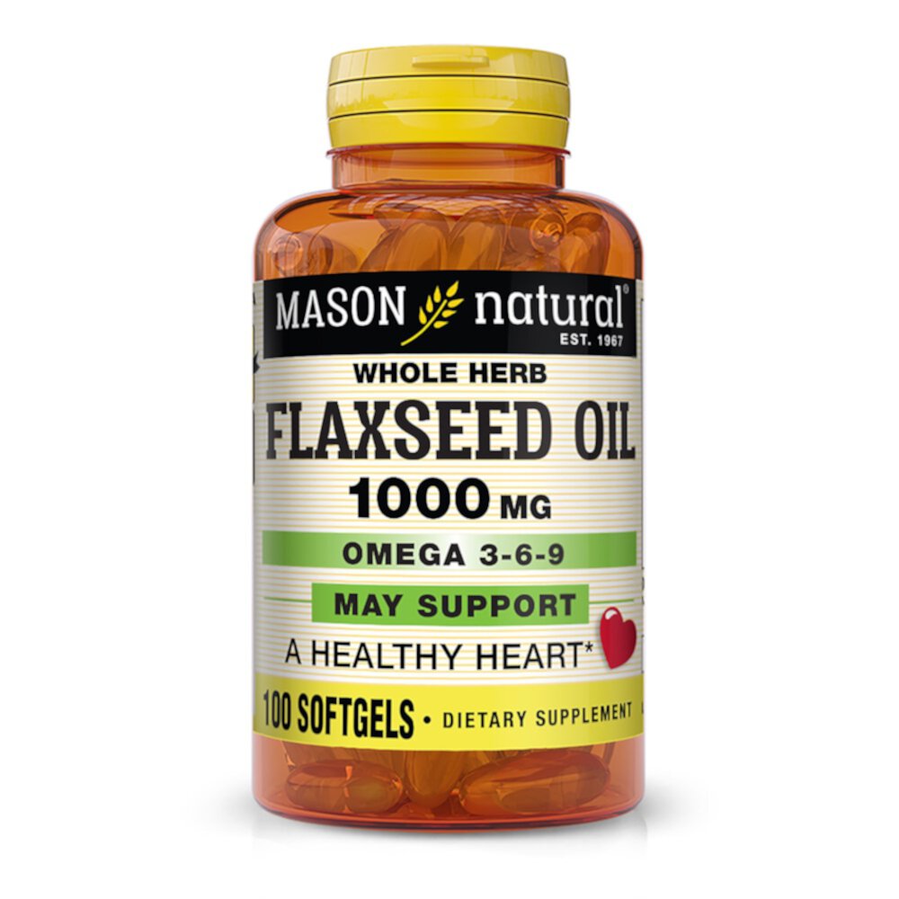 Flaxseed Oil - Omega 3-6-9 -- 1000 mg - 100 Softgels (Мягкие капсулы) Mason Natural