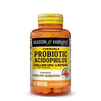 Пробиотик ацидофилин и бифидус — 2 миллиарда КОЕ — 100 жевательных вафель Mason Natural
