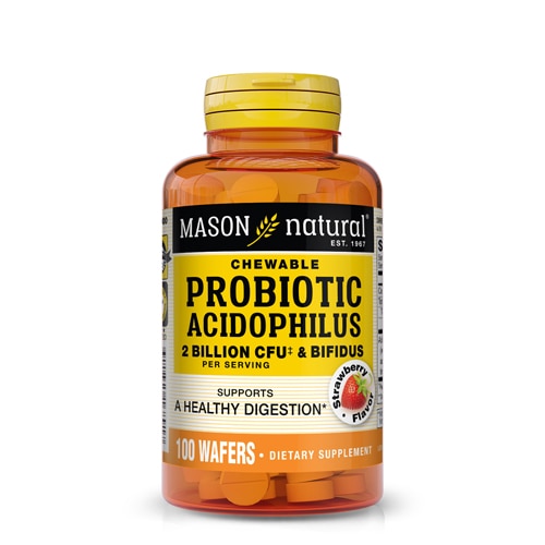 Пробиотик Acidophilus & Bifidus — 2 миллиарда CFU — 100 жевательных таблеток Mason Natural