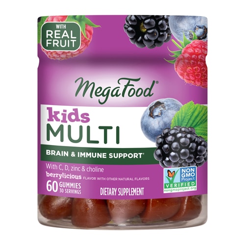 Детские мультивитаминные жевательные конфеты для поддержки мозга и иммунитета Berrylicious, 60 жевательных конфет MegaFood