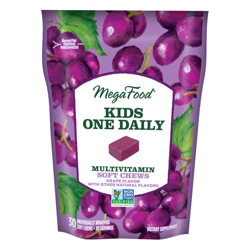Мультивитаминные жевательные таблетки Kids One Daily с виноградом и витамином D, 30 мягких жевательных таблеток MegaFood