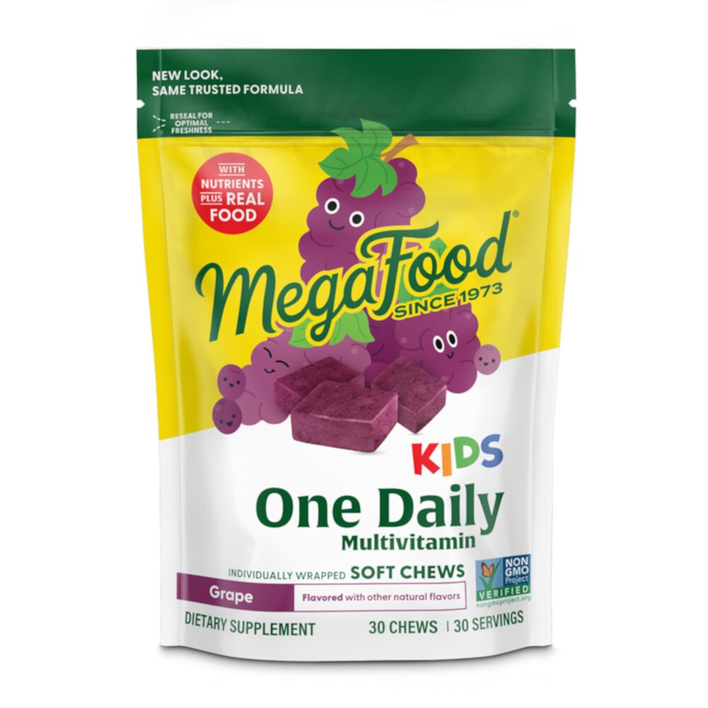 Kids One Daily Multivitamin Chews with Vitamin D Grape -- 30 Soft Chews (Мягкие жевательные конфеты) MegaFood