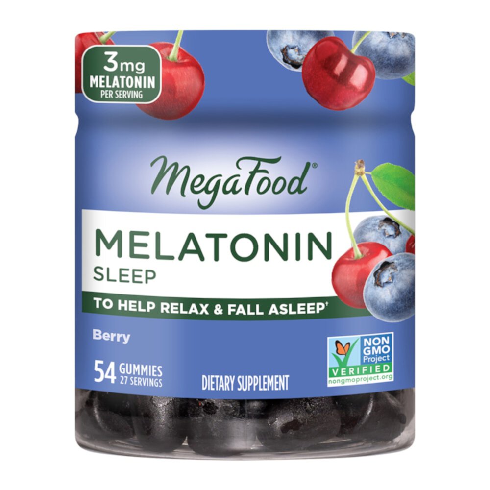 Мелатониновые жевательные конфеты для сна для взрослых с ягодами, 3 мг, 54 жевательных конфеты MegaFood