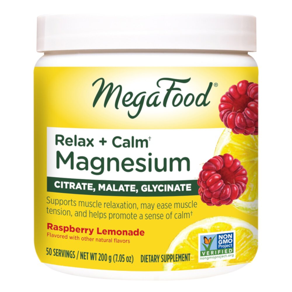 Relax + Calm Magnesium Powder (Порошок) - Magnesium Glycinate Citrate & Malate Raspberry Lemonade -- 7.05 oz (Унции) MegaFood