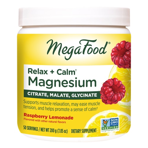 Relax + Calm Magnesium Powder — цитрат глицината магния и малат малиновый лимонад — 7,05 унций MegaFood