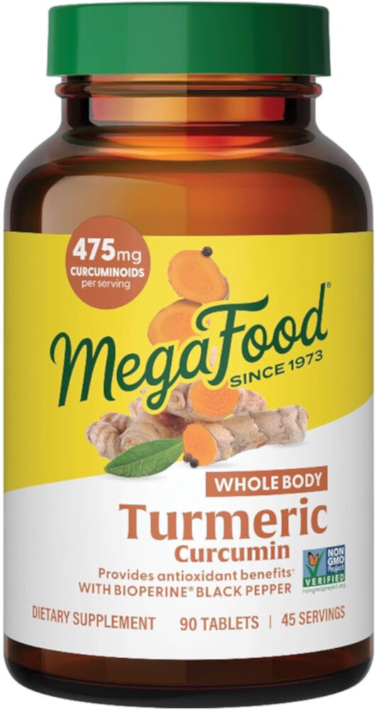 Turmeric Curcumin Extra Strength Whole Body with Black Pepper -- 90 Tablets MegaFood