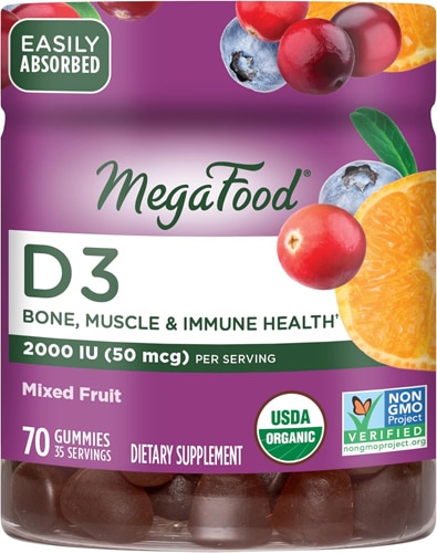 Витамин D3 в жевательных конфетах, Смешанные фрукты - 2000 МЕ - 70 жевательных конфет - MegaFood MegaFood