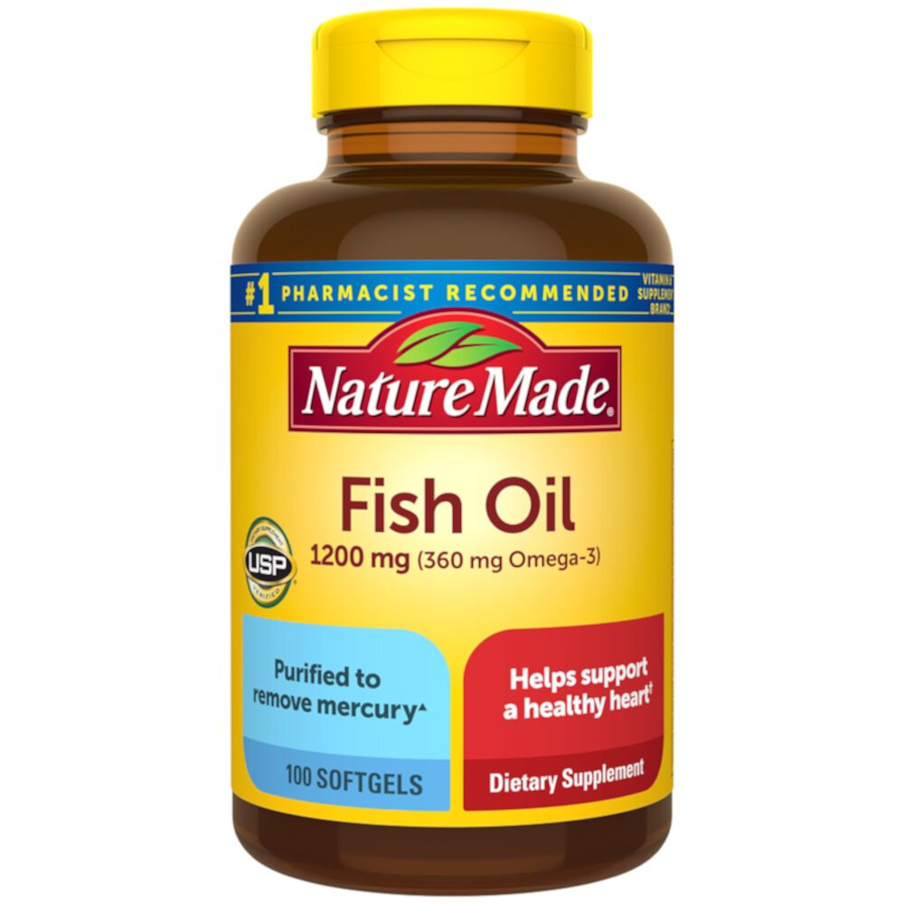 Рыбий жир Омега-3 — 1200 мг — 100 мягких таблеток Nature Made