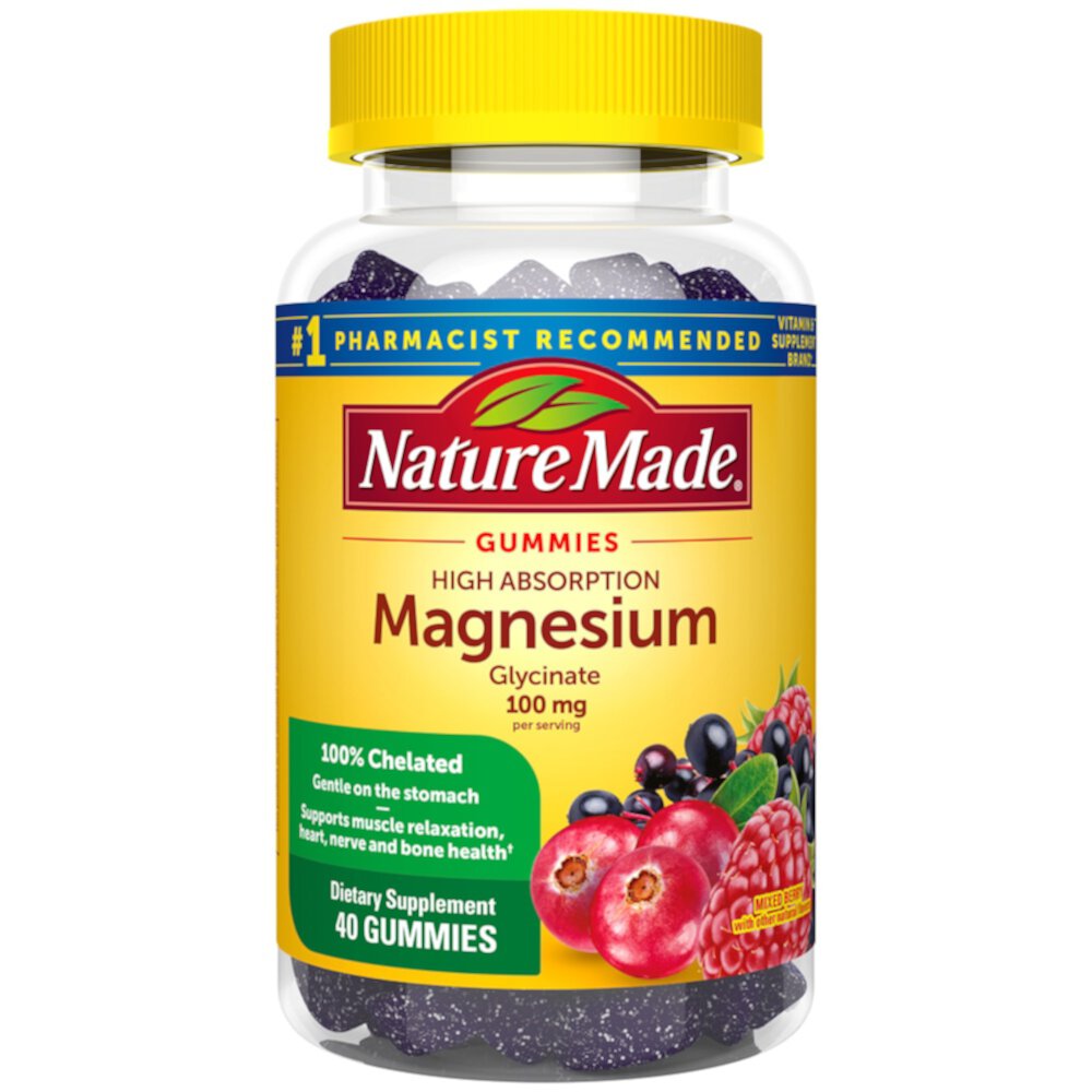 Магний Глицинат в жевательных конфетах со вкусом смешанных ягод - 100 мг - 40 конфет - Nature Made Nature Made