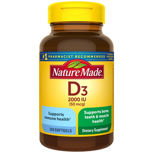 Витамин D3 50 мкг — 2000 МЕ — 250 мягких таблеток Nature Made