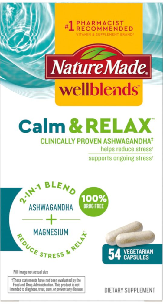 Wellblends Calm & Relax Ашваганда и магний, 54 вегетарианские капсулы Nature Made