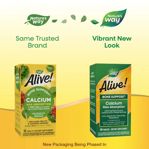 Alive! Calcium Max Absorption - Plant Source Calcium - Vitamin D3 & K2 -- 60 Tablets (Таблетки) Nature's Way