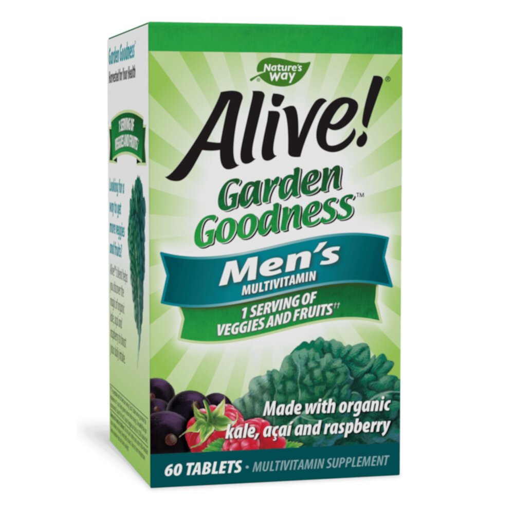 Alive! Garden Goodness Men's Multivitamin - Vitamins C-D3-B12-E-Zinc -- 60 Tablets (Таблетки) Nature's Way