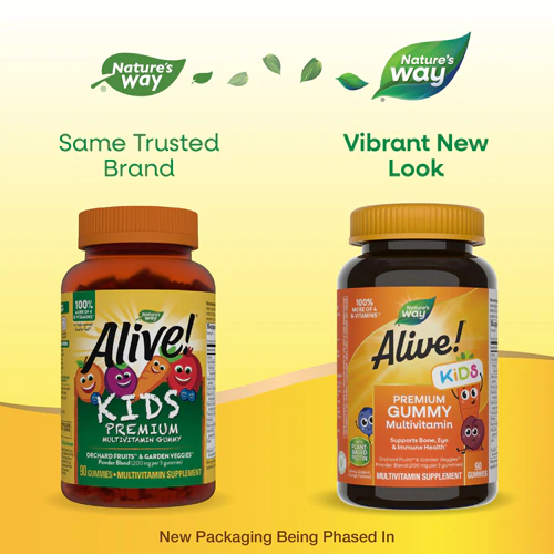 Alive! Kids Premium Gummy Multivitamin - Vitamins C D3 B12 E Zinc -- 90 Gummies (Жевательные конфеты) Nature's Way