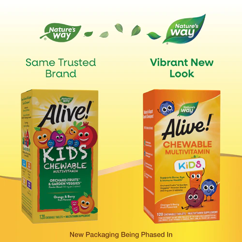 Alive! Kids Chewable Multivitamin - Vitamins C D3 E B12 Zinc -- 120 Chewable Tablets (Жевательные таблетки) Nature's Way