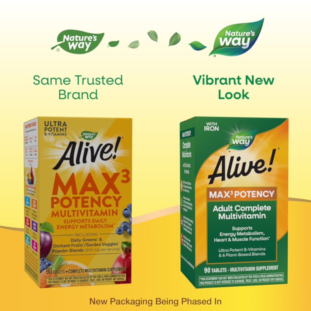 Alive! Max3 Potency Adult Complete Multivitamin - B-Vitamins -- 90 Tablets (Таблетки) Nature's Way