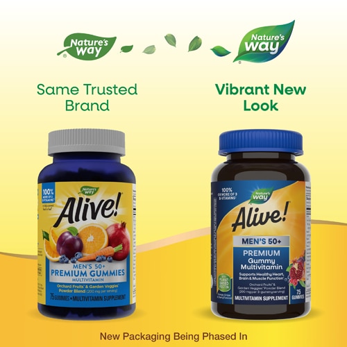 Alive! Men’s 50+ Premium Gummy Multivitamins with B-Vitamins -- 75 Gummies (Жевательные конфеты) Nature's Way