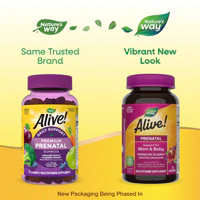 Alive! Prenatal Premium Gummy Multivitamin - Plant-Based DHA - Vegetarian -- 75 Gummies (Жевательные конфеты) Nature's Way