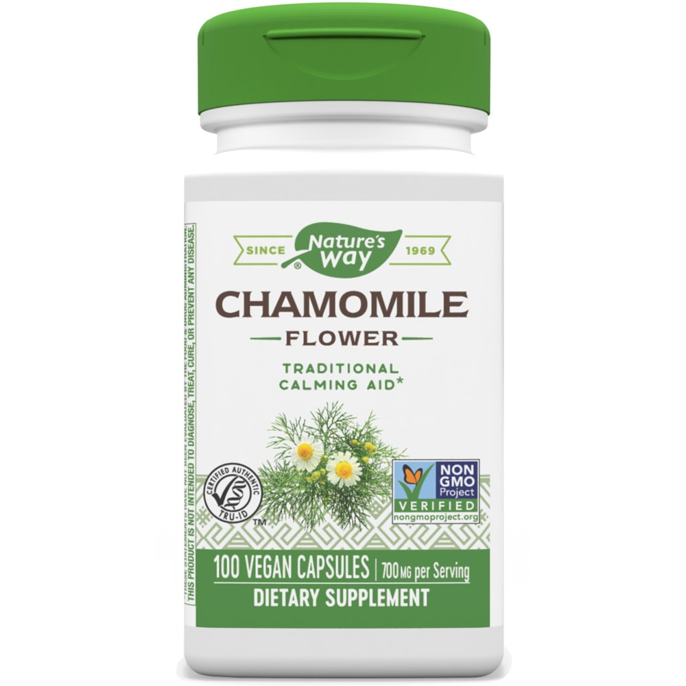 Chamomile Flower - Traditional Calming Aid -- 700 mg Per Serving (Порция) - 100 Vegan Capsules (Веганские капсулы) Nature's Way