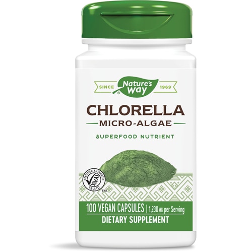 Хлорелла — микроводоросли — 1230 мг на порцию — 100 веганских капсул Nature's Way