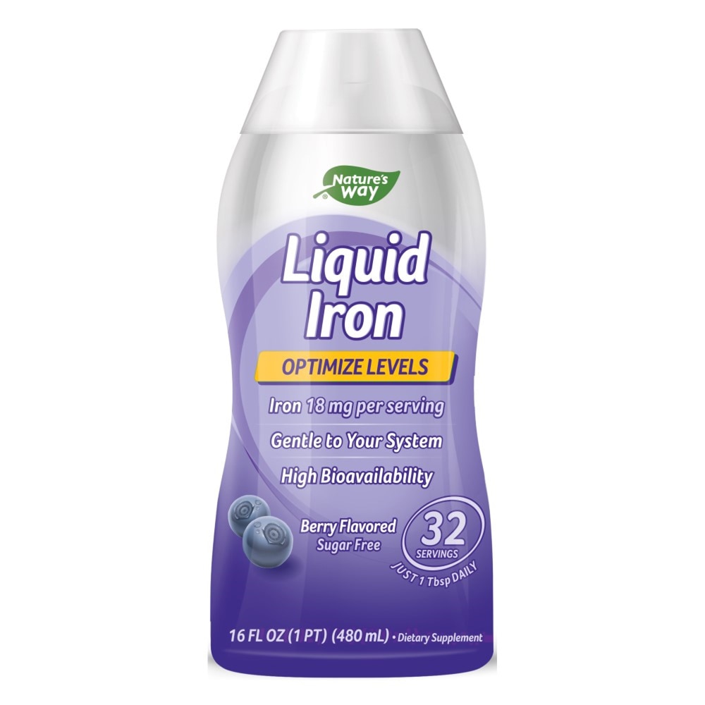 Liquid (Жидкость) Iron - 18 mg Per Serving (Порция) - Sugar Free - Berry Flavored -- 16 fl oz (Жидкие унции) Nature's Way